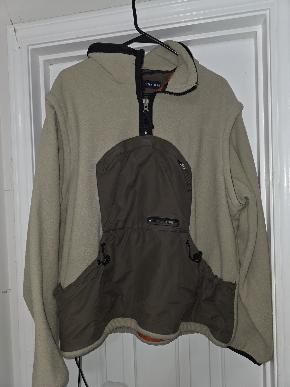 Tommy Hilfiger Men's Tan Fleece Jacket with Olive Utility Panel